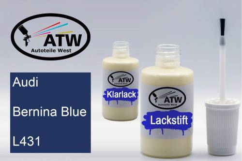 Audi, Bernina Blue, L431: 20ml Lackstift + 20ml Klarlack - Set, von ATW Autoteile West.